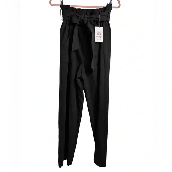 DKNY wide-leg high-waisted pant, Paperbag Waist, Size 12,  black, pockets, NWT - Picture 1 of 8